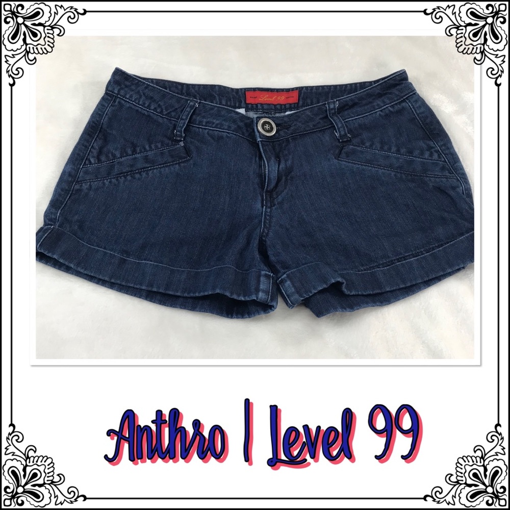 Anthro | Level 99 dark jeans shorts cuffed legs